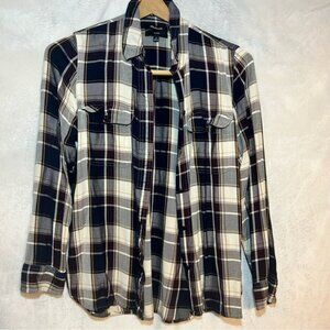 Women’s‎ Madewell Red Blue & Gold Plaid Flannel Button-Down Shirt Size Medium